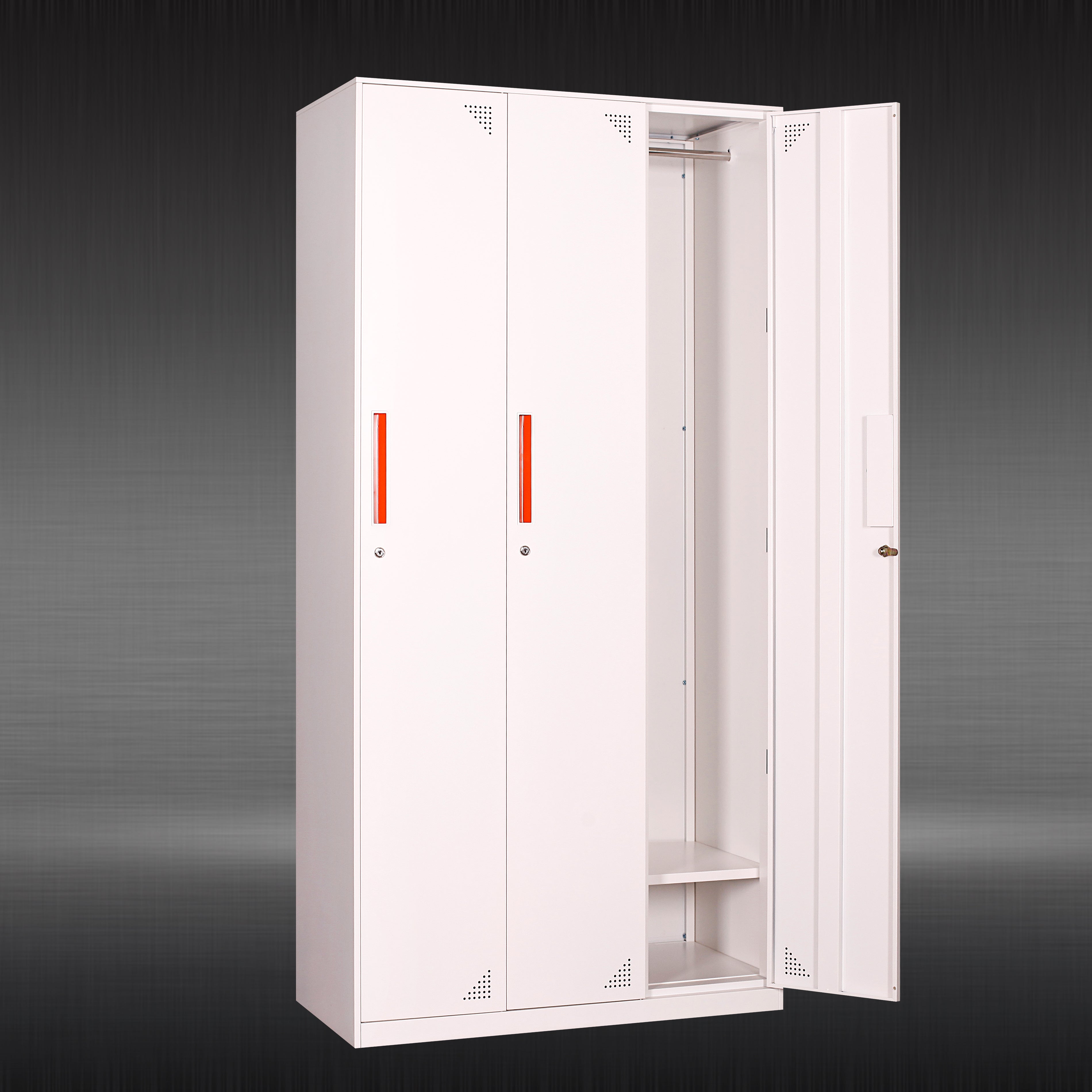 Cost-effective steel wardrobe metal three-door locker, high quality bedroom furniture cabinet metal cabinet