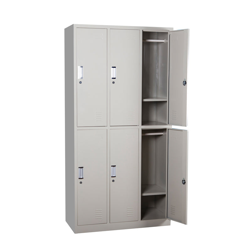 Competitive Price Metal Locker With 6 Doors White And Gray Metal Structure For Wardrobe